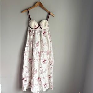 White and Burgundy Printed Midi Dress - Sleeveless Sundress